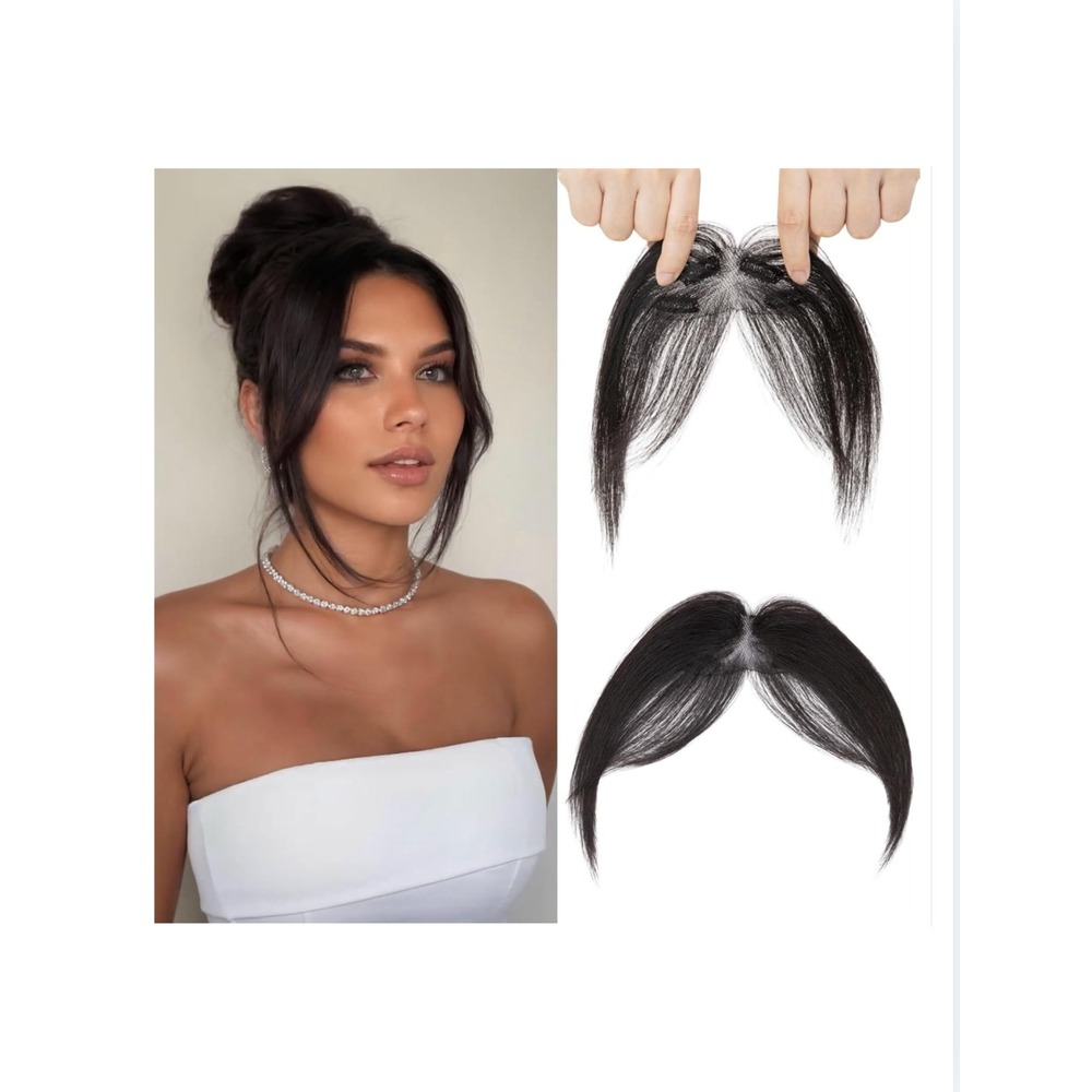 Benehair Clip in Bangs 100% Human Hair Middle Part Extensions Natural Black 1B